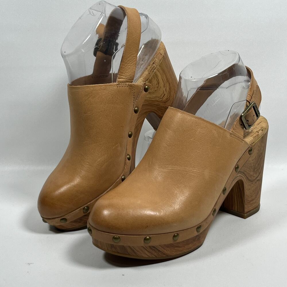 Kork-Ease Tan Leather Platform Clog Sandals